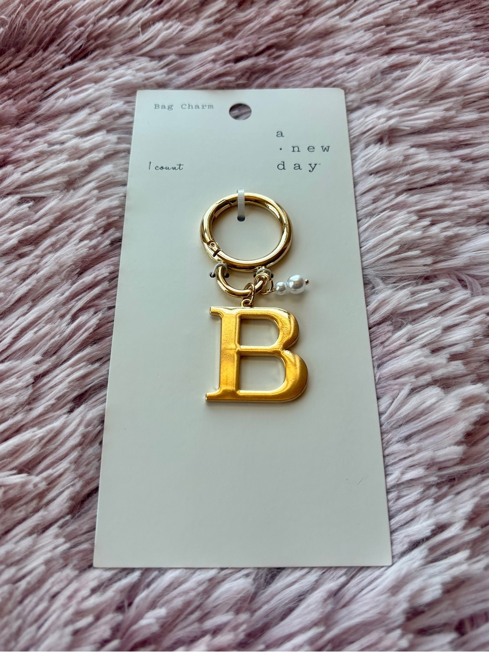 NWT A New Day Initial “B” and Simulated Pearl Bag Charm Gold